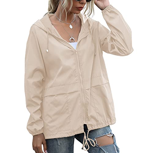 PESION Women's Windbreaker & Waterproof Hooded Rain Jacket Lightweight Outdoor Fashionable Khaki...