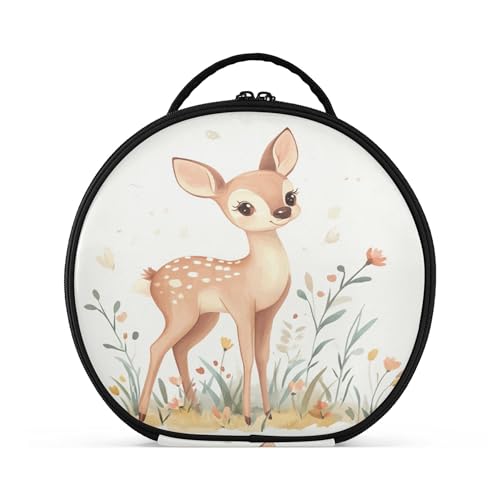 Takiito Cute Deer in The Meadow Travel Makeup Case Portable Makeup Box Artist Cosmetic Case Organizer With Adjustable Dividers