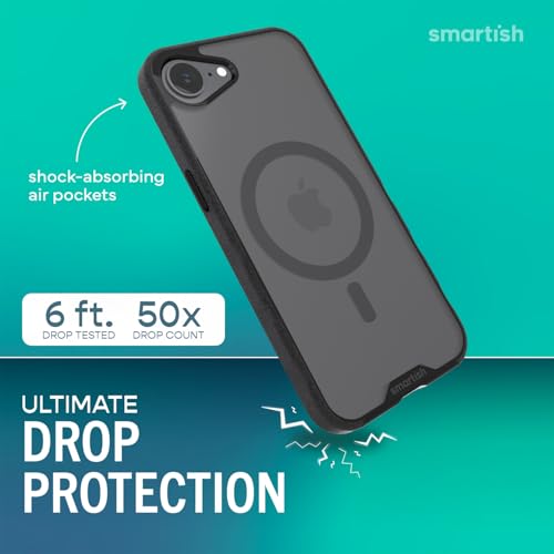 Image of Smartish iPhone 17e /16e MagSafe Clear Case - Gripmunk Magnetic Slim Case [Lightweight + Protective] Drop Tested Anti-Yellowing Thin Grip Clear Cover for Apple iPhone 17e /16e - Clearly Black