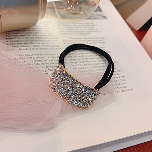 Wendalern Boho Rhinestone Ponytail Holder Cuffs Geometric Elastic Scrunchies Gold Crystal Ponytail Hair Tie Band Luxury Ponytail Hairband Ring Hair Accessories for Women and Girls - Image 4