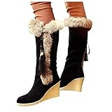 Winterstiefel Damen Stiefeletten Fashion Casual Slope Heel Long Tube Furry Warme Schneestiefel Winterschuhe Rutschfeste Lange Stiefel Winter Stiefel Schlupfstiefel Walkingschuhe Boots Freizeitstiefel