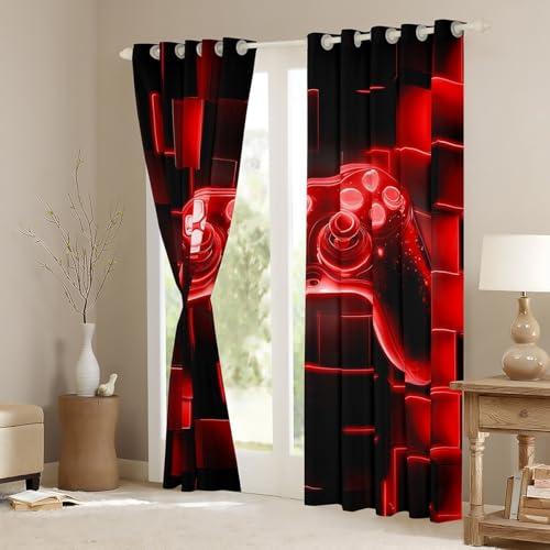 Rideau occultant gaming filtrant les reflets d'écran - Voilage de fenêtre néon rouge - 5