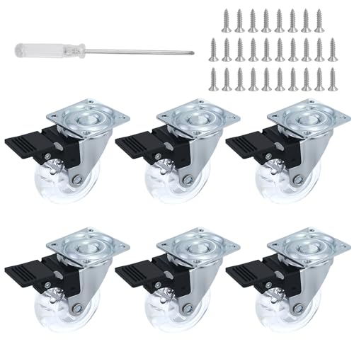 Lot de 6 roulettes pivotantes de 50 mm avec frein - Charge maximale : 160 kg - Frein rotatif à 360° - Pour meubles en palettes, tables basses, crèches