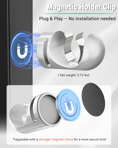 CUHIOY Magnetic Clip Holder for Golf Cart, Portable Metal Stand for 30-60 Ring Gauge, Ideal Aluminum Golf Cart Accessories, Non-Slip Base, Included Loop Strap, for Golf Lover, Silver