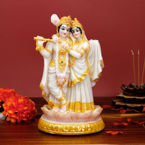Estatua Hindu Dios Radha Krishna Color Mármol 5.7 in miniatura 3