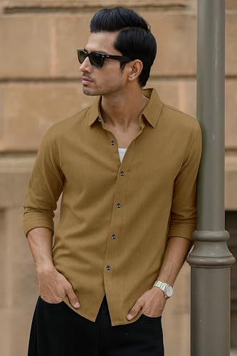 Image of Popcorn Textured Shirts for Men Mastard M