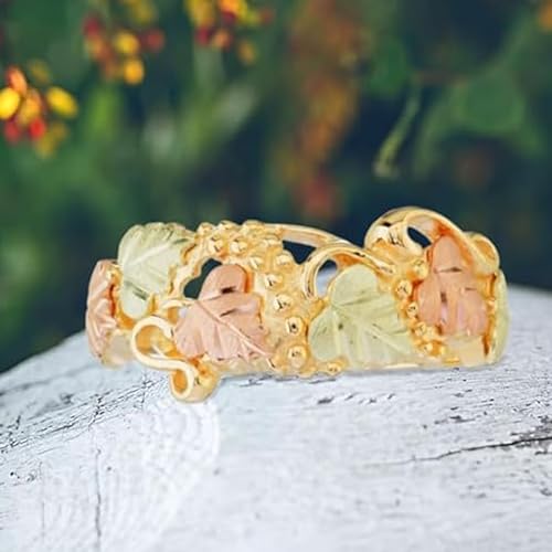 10k Yellow Gold Victorian Style Wedding Band for Women, Black Hills Gold Motif Jewelry with 12k Green and Rose Gold Accents, Genuine 10 Karat Gold Ring with Gift Box3