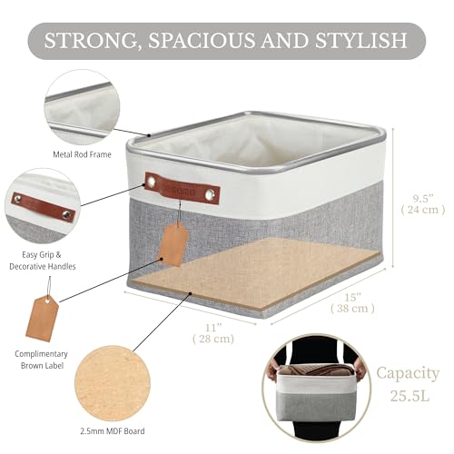 Image of DECOMOMO Large Foldable Storage Bin [3-Pack] Collapsible Sturdy Cationic Fabric Storage Basket Cube W /Handles for Organizing Shelf Nursery Home Closet & Office - Grey & White 15 x 11 x 9.5