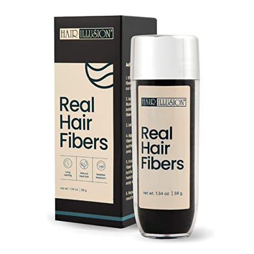 Hair Illusion 100% Natural Human Hair Fibers Not Synthetic for Men and Women Premium Hair Building Formulation Large 38 g Bottle Jet Black
