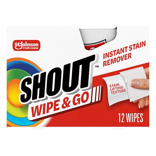 Image of Shout Wipe & Go Instant Stain Remover Wipes, No Wash Required, Safe on Colorfast Washables, Travel & Baby Diaper Bag Essentials, Removes Grass, Coffee, Makeup & More, 12 Wipes (Pack of 1)