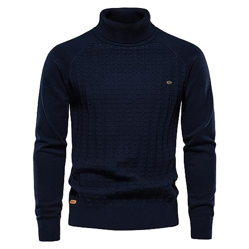 evzosrz Mens Turtneck Pullover Sweaters Slim Fit Casaul Long Sleeve Solid Knitted Thermal Twisted Knit Sweater Basic Tops