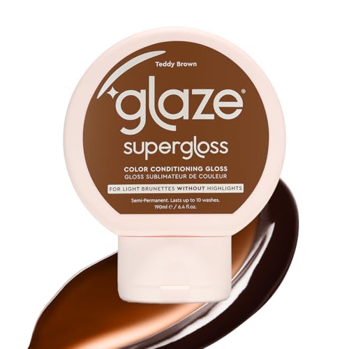 Glaze Supergloss Color Conditioning Gloss – Teddy Brown for Virgin Light to Medium Brown Hair- Deepen Brunette Tones – Rinse Out Semi-Permanent - Enhances Color, Boosts Shine &amp; Hydration - 6.4 fl oz