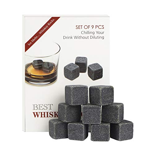 Set of 9 Whiskey Chilling Stones for Whiskey and other Beverages - 100% Pure Soapstone Reusable