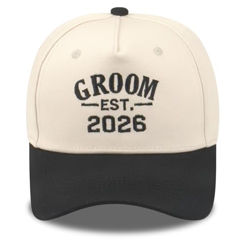 SoGoNati Embroidered Groom Est 2026 Two-Tone Baseball Cap for Men Women Adjustable Cotton Dad Hat Trucker Cap Wedding Anniversary Honeymoon Newlywed Gift (Black)