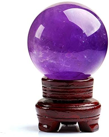 天然 アメジスト 丸玉 水晶玉 虹入り クリスタルボール 置石 置物 風水アイテム 2月誕生石 直径約37mm
