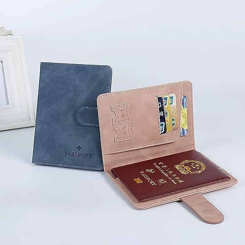 Image of House of Quirk Passport Holder Cover, PU Leather Passport Cover Case Organiser with Wallet for Credit Card, Money, Business Cards, Passport for Women Men (Blue)