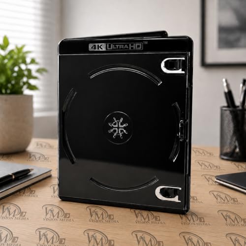 Vision Media - 1pc x 4K Double Ultra HD Black Blu Ray Case- Stores any DVD/Blu Ray/Games Disc