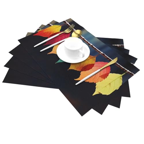 Set de table en PVC à motif feuilles colorées 30,5 x 45,7 cm | Lot de 4