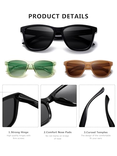 (3 Pack) Sunglasses for Women Men Trendy Classic Retro Designer Style3