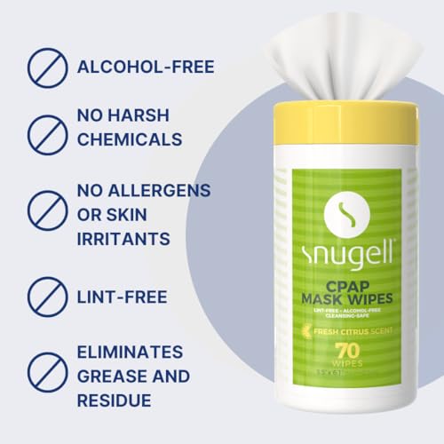 Image of Snugell Fresh Citrus-Scented CPAP Mask Wipes - (2 Canisters,70 Wipes Each) - 100% Soft Cotton - Skin-Safe with Aloe Vera - Lint & Alcohol Free - Easy-Opening Design for Convenient CPAP Cleaning