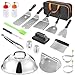 zycBernoi Grillbesteck Set, 19 Grill Zubehör für Männer, Plancha Besteck Set aus Metall mit Burgerpresse, Schmelzglocke, Tragetasche für Grillen und BBQ, Männer