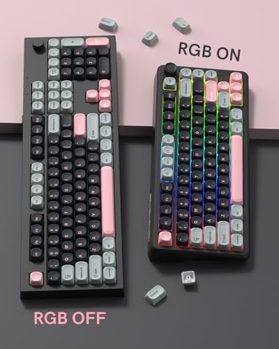 Image of Dye Sublimation PBT Keycap for Mechanical Keyboard, MOA Profile, 126 Keys, Custom Keyboard Keycaps Set, Compatible with MX Cherry Switches and ANSI, 60% /75% /96% /104% Layout, Black & Pink