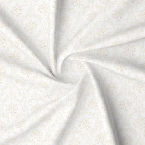 Image of Layers 100% Cotton Bedsheet for King Size Bed | Lumina Floret Collection | 144 TC Soft & Breathable | Printed with 2 Pillow Covers | Wrinkle Free & Colorfast | 3 Piece Bedding Set - White & Beige