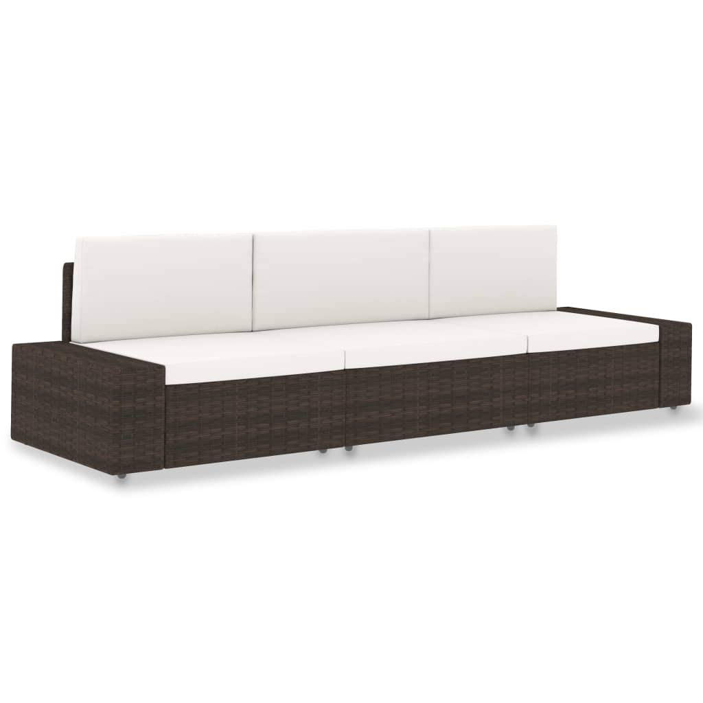Canapé de jardin modulaire en rotin synthétique et coussins blanc crème haut de gamme