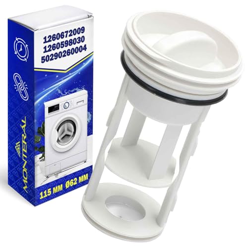 Pelusas Filtro Lavadora para Bomba Desague 115 x Ø 62 mm con Junta Tórica con Código Original 1260672009 1260598030 50290260004 para Electrolux para Zanussi - Garantía de 10 Años - MONTERAL