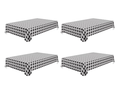Image of misaya 4 Pack Waterproof Vinyl Table Cloth, Buffalo Flannel Backed Tablecloth, Wipeable Plastic Table Cover for Dinner, Kitchen, Outdoor (52 inch x 70 inch, Black and White)