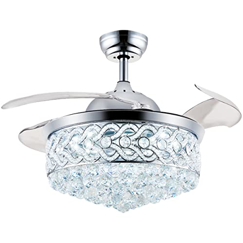 42 Inch Modern Chandelier Crystal Ceiling Fan with Light Remote