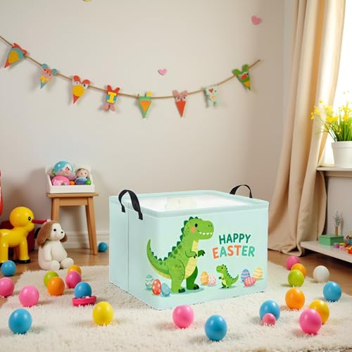 Image of Rectangular Easter Basket Baby Girl Basket Fabric Storage Bin Organizer Box Room Decor(Easter Dinosaur)