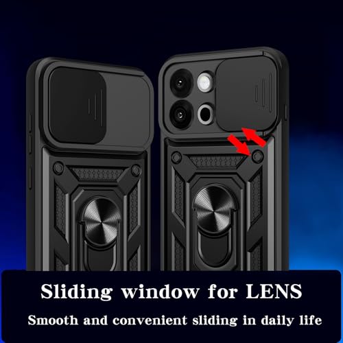 Image of Casodon Heavy Duty Back Case Cover for Nothing Phone 3A Lite 5G, Shockproof Nothing Phone 3A Lite Back Cover, Ring Case with Kickstand and Camera Protection Shutter - Black