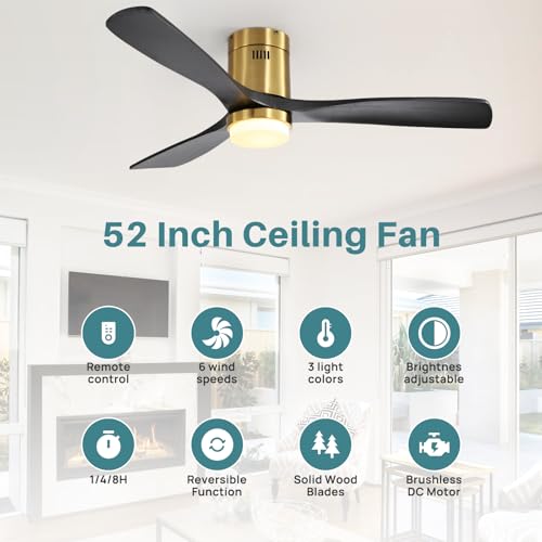 Sofucor Ceiling Fan with Lights-52 Inch Flush Mount Ceiling Fan with Light and Remote Control, Low Profile Wood Blades Modern Outdoor Ceiling Fans for Bedroom/Farmhouse/Patio/Indoor, Quiet DC Motor thumbnail 8