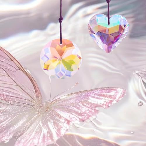 Htobwjq 2Pcs Heart Ball Crystal Suncatcher Rainbow Maker Sun Catchers Indoor Outdoor Garden Décor Window Prism Hanging thumb #2