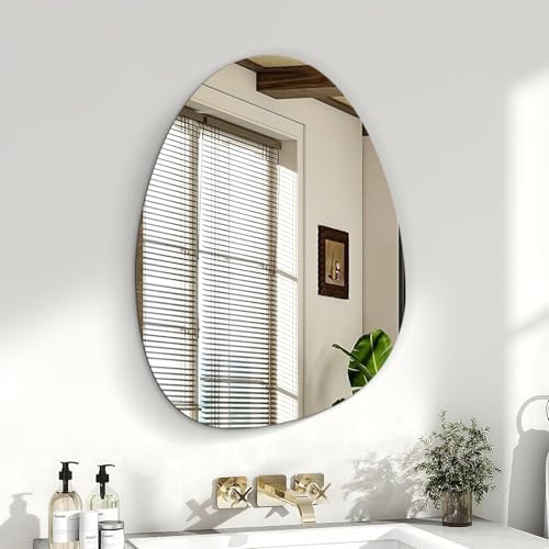 Sqinor Spiegel Asymmetrisch 45x60cm Rahmenlos Dekorative Wandspiegel, Modern HD Spiegelglas Badspiegel ohne Rahmen, Deko Asymmetrischer Spiegel für Flur Bad Badezimmer Schlafzimmer Wohnzimmer Wand