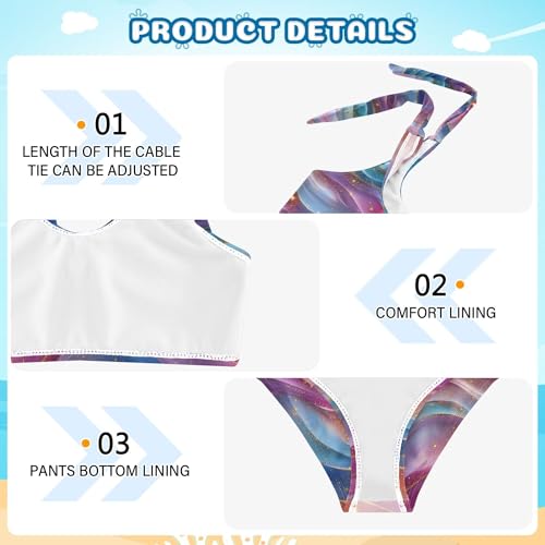 Liquid Blue Rainbow Girls Bathing Suit Set High Waisted 2 Piece Swimwear Toddler Girls Swimming Suit 3T3
