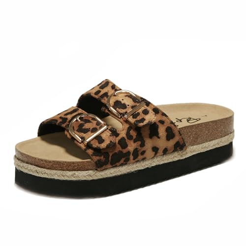 Image of PepStep Slide Sandals for Women with Soft Cork Footbed and Strap, Ladies Fashion Platform Slide Sandals Comfortable Slip On Style