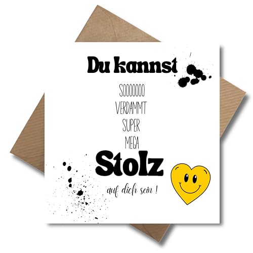 WBdesignz Motivation Karte mit Umschlag - Inspirationskarte Du kannst stolz auf dich sein Positive Gedanken Karten Motivation Aufmunterung - Abschluss bestandene Prüfung Ausbildung (125 x 125 mm)