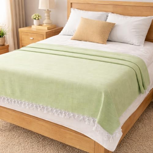 Image of OKTIC Bhagalpuri Chadar Original Combo Pack Set of 2, Eco Friendly Cotton Top Sheet for Summer Comfort, Skin Friendly Odhne Wali Bhagalpuri Chadar Bedsheet Single Size 230 x 130 cm (Olive Sky)