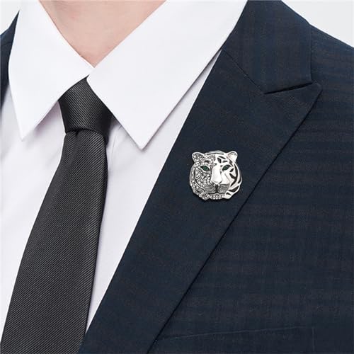 Image of WCRAZYE Rhinestone Tiger Head Brooch Pins for Men Women Dainty Gold Silver Vintage Animal Lapel Suit Pin,Punk Crysta Charm Tiger Head Badge Coat Collar Brooch for Girls