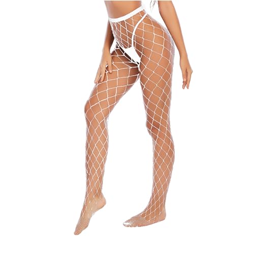 Image of Womens High Waist Fishnet Tights Sparkle Rhinestone Fishnet Stockings Thigh Hight Fishnet Tights Large Mesh Fishnet Stockings for Women Fishnets Leggings for Women Fish Net Stocking