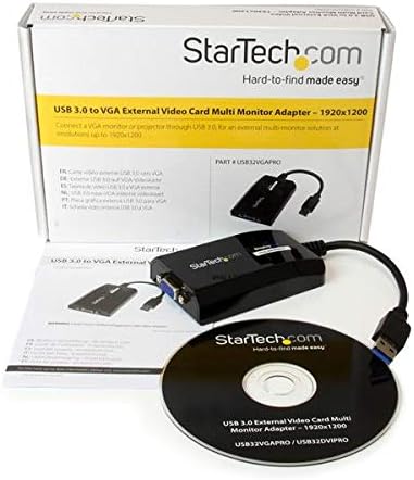 StarTech.com USB 3.0 to VGA Display Adapter 1920x1200 1080p, DisplayLink Certified, Video Converter w/ External Graphics Card - Mac & PC (USB32VGAPRO), Black