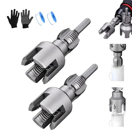 2025 New Dual-Function Pipe Thread Cutting Tool, Integrated Internal &amp; External Pipe Threading Tool, Electric Drill Compatible PVC Pipe Threader Kit, 1/2" 、3/4" Dies, for Home Repair (1/2" + 3/4")