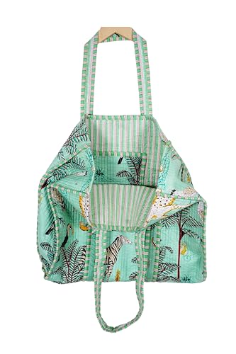 Image of Quilted Cotton Hand printed Reversible Large multicolor cotton Tote Bag,Indian Handmade Block Printed Tote Bag Women Handbag