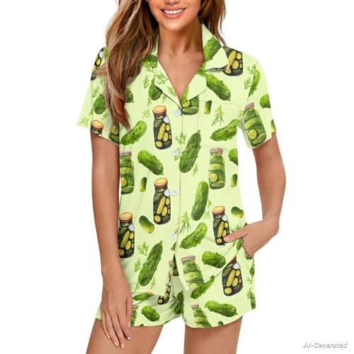 Image of Renewold Women's Short Sleeve Pajama Set Button Down Sleepwear with Notch Collar Soft Lounge Top and Shorts with Pockets