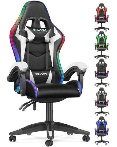 bigzzia Chaise Gaming avec éclairage LED Effets,Dossier Hauteur Réglable, Fauteuil Gaming LED avec Lombaire&Appui-Tête Appui,Chaise de Bureau Adultes...