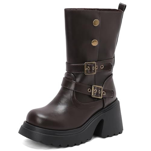 Bottes mi-mollet femme plateforme bout rond talon bloc Asterisco