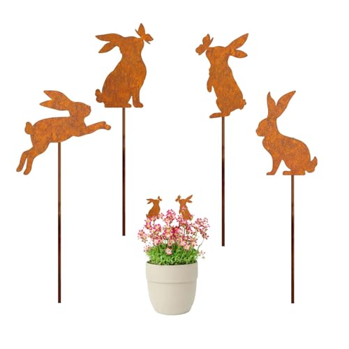 Tovbmup 4er Osterhasen Gartendeko Rost Gartenstecker, Ostern Rost Deko...
