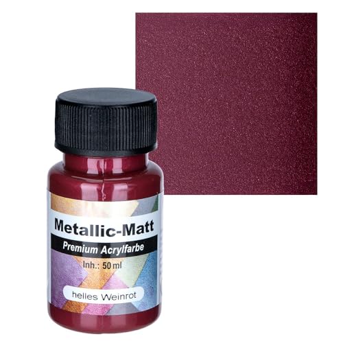 Ideen mit Herz Peinture acrylique métallique mat de qualité supérieure - Peinture opaque mate avec effet métallique - À base d'eau - 50 ml (bordeaux clair)
